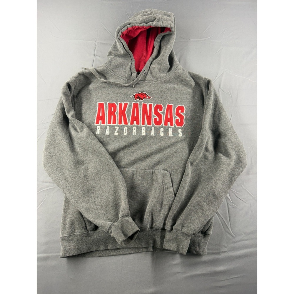 Arkansas Razorbacks Hoodie Gray Red Pullover NCAA College Football Sweatshirt